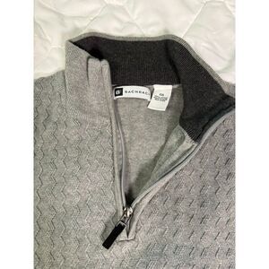 Bachrach Mens Size XXL Gray 100% Cotton 1/4 Zip Sweater Front‎ Zigzag Pattern